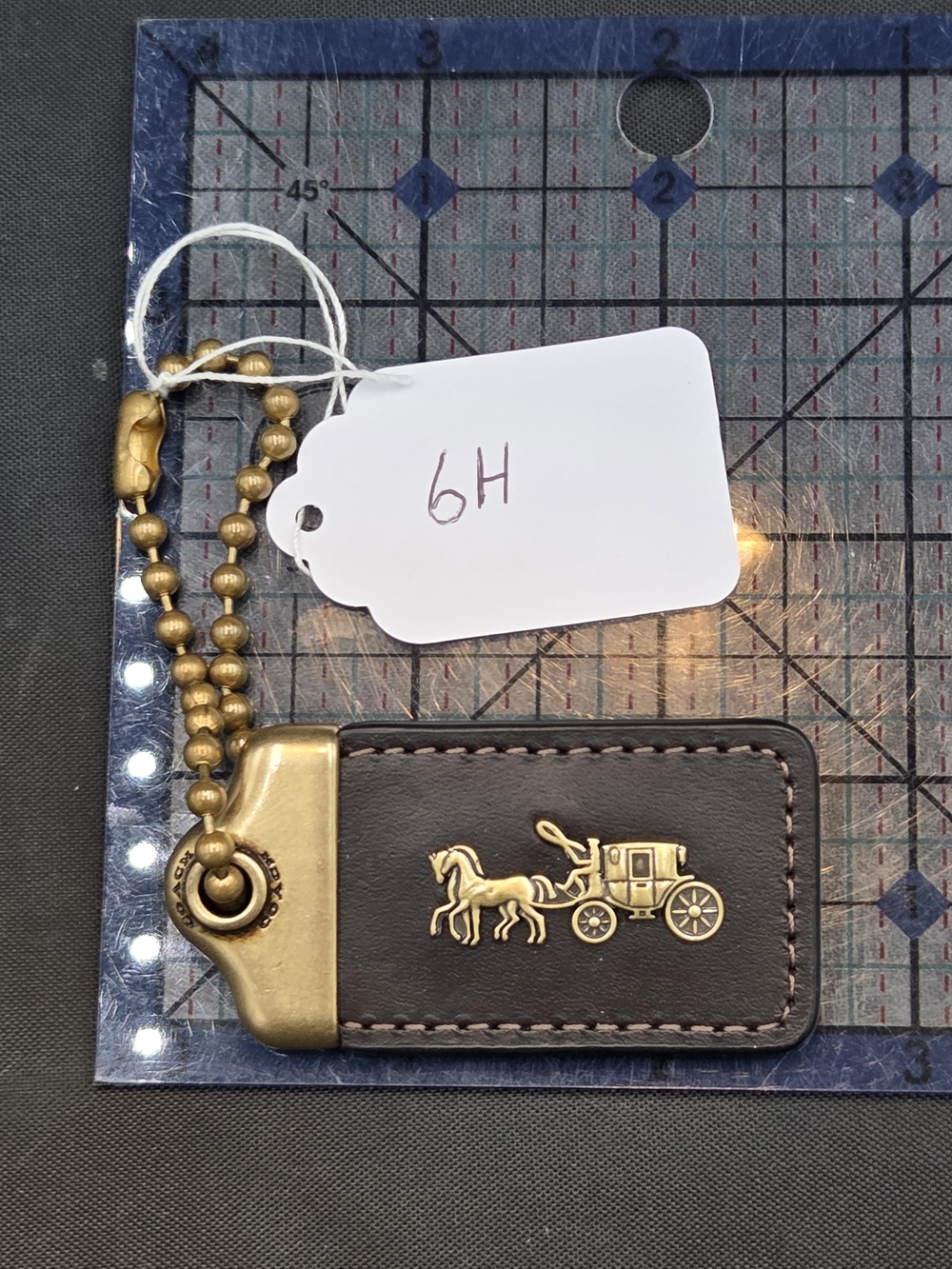 Leather Key Fob with Horse & Carriage Emblem - Brown & Gold
